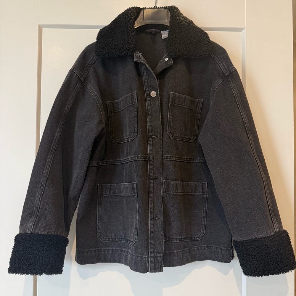H&M Denim Cotton Sherpa Oversized Jacket